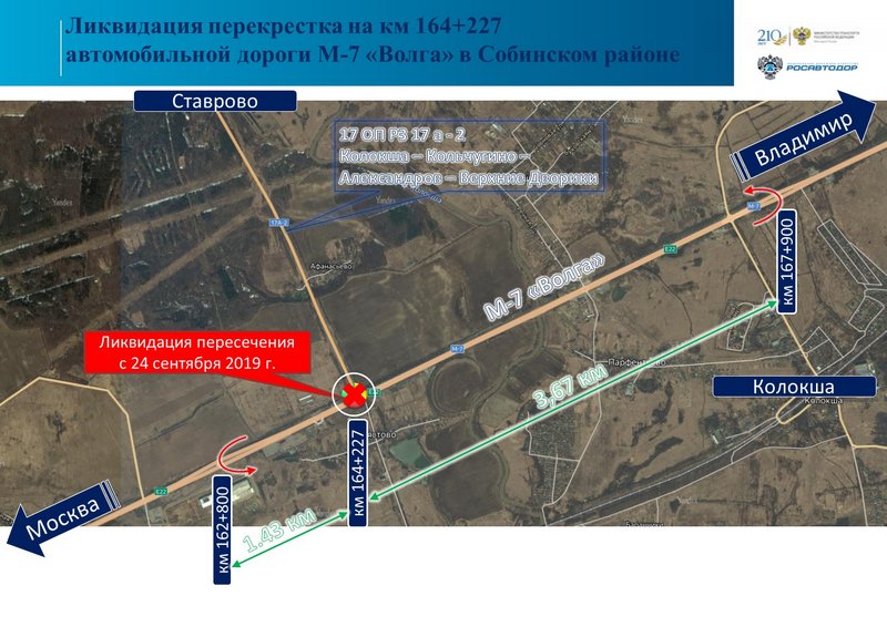 На участке трассы М-7 Волга во Владимирской области закроют левые повороты с 24 сентября